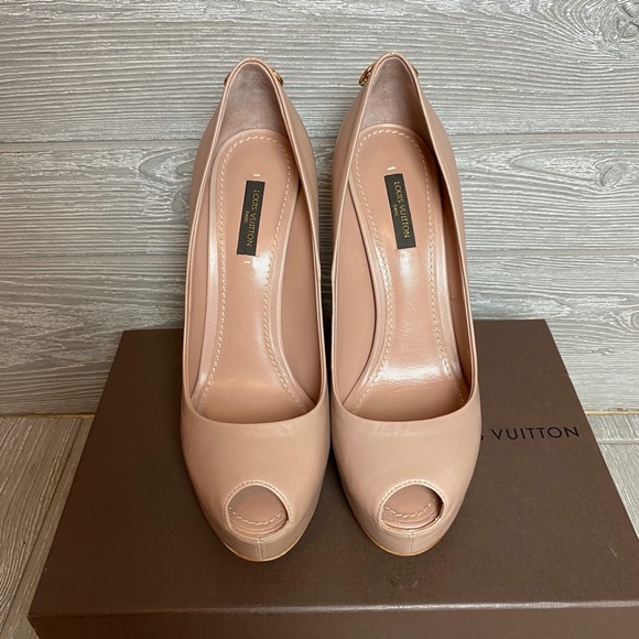 Louis Vuitton Heels Nude Leather Oh Really Platform Lock Peep Toe 38 - Picture 4 of 16